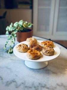 Weight watcher's sourdough bagels on a marble table