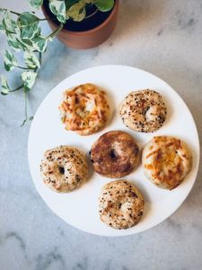 Weight watcher's sourdough bagels on a marble table